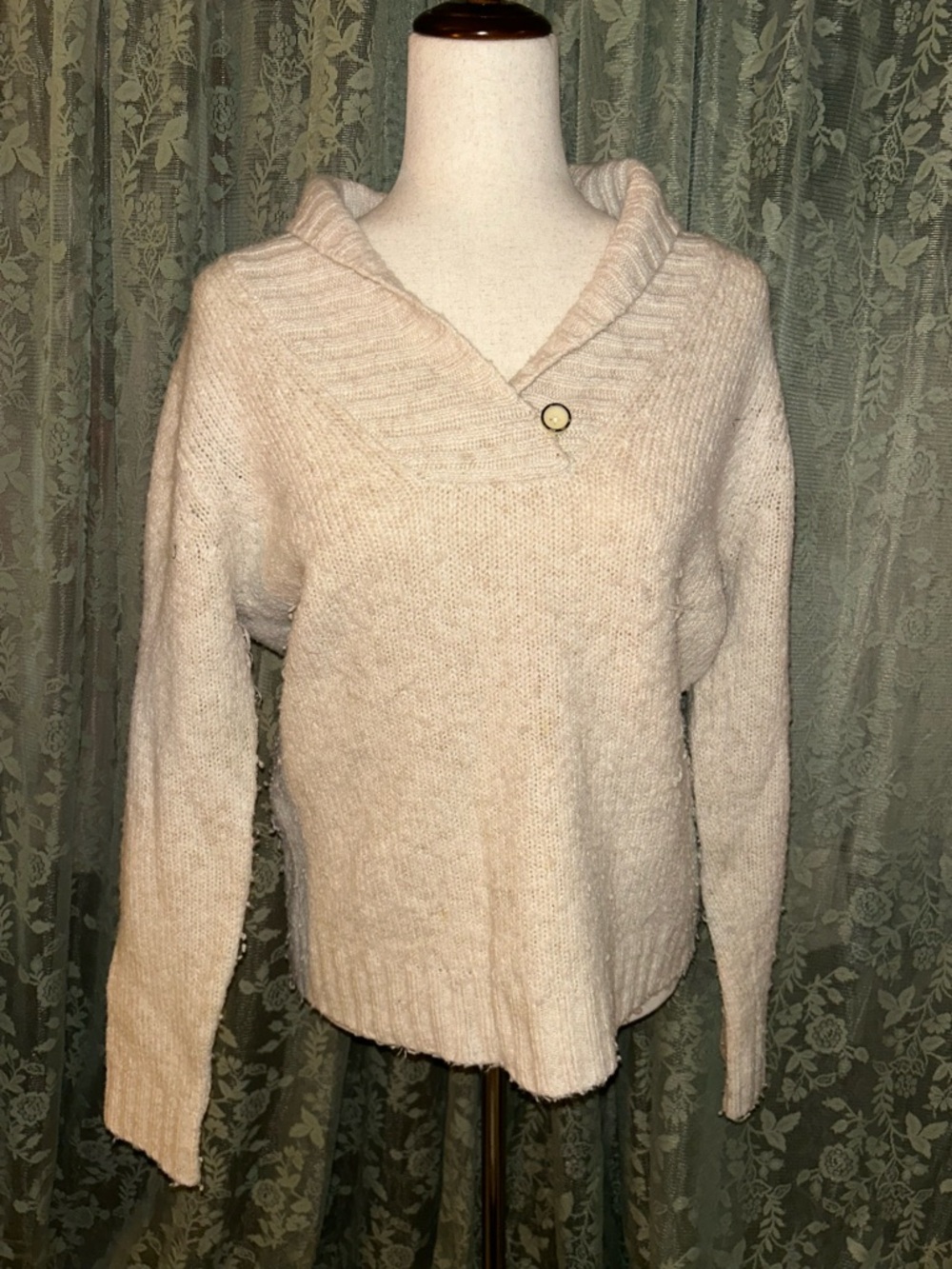 L L Bean Vintage Cozy Cream Shawl-Collar Women's Sweater